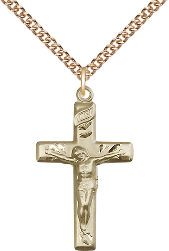 14kt Gold Filled Crucifix Pendant on a 24 inch Gold Filled Heavy Curb chain