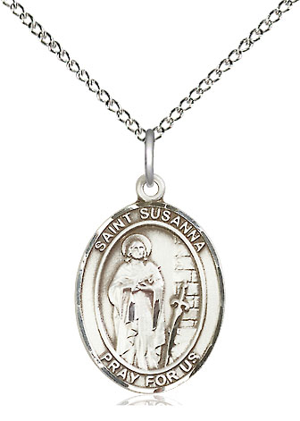 Sterling Silver Saint Susanna Pendant on a 18 inch Sterling Silver Light Curb chain