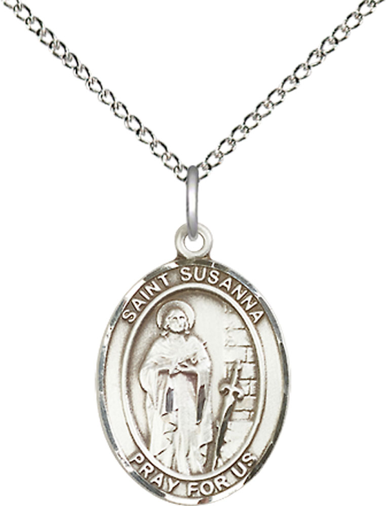 Sterling Silver Saint Susanna Pendant on a 18 inch Sterling Silver Light Curb chain