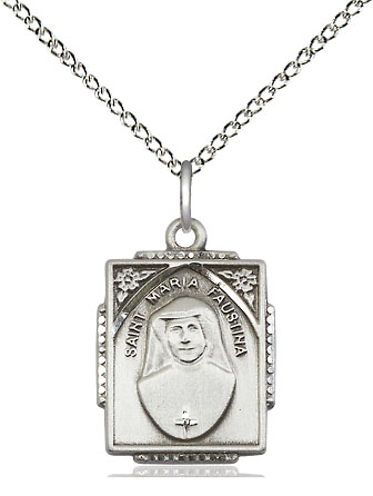 Sterling Silver Saint Maria Faustina Pendant on a 18 inch Sterling Silver Light Curb chain