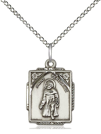 Sterling Silver Saint Peregrine Pendant on a 18 inch Sterling Silver Light Curb chain