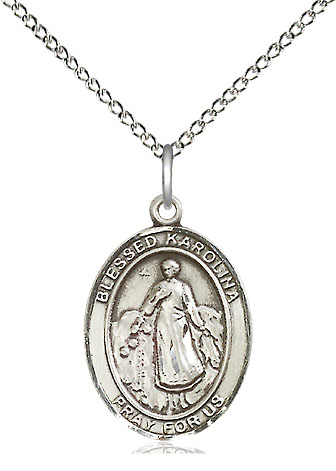 Sterling Silver Blessed Karolina Kozkowna Pendant on a 18 inch Sterling Silver Light Curb chain