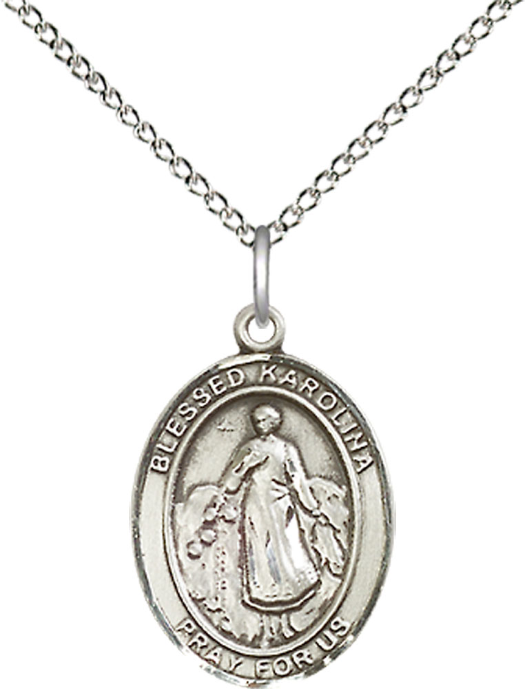Sterling Silver Blessed Karolina Kozkowna Pendant on a 18 inch Sterling Silver Light Curb chain