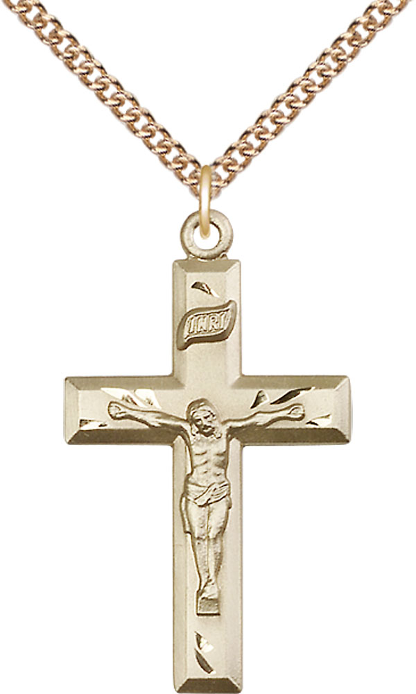 14kt Gold Filled Crucifix Pendant on a 24 inch Gold Filled Heavy Curb chain