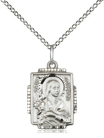 Sterling Silver Saint Maria Goretti Pendant on a 18 inch Sterling Silver Light Curb chain