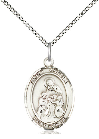 Sterling Silver Saint Angela Merici Pendant on a 18 inch Sterling Silver Light Curb chain