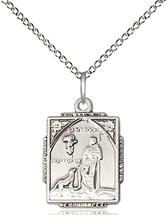 Sterling Silver Saint Roch Pendant on a 18 inch Sterling Silver Light Curb chain