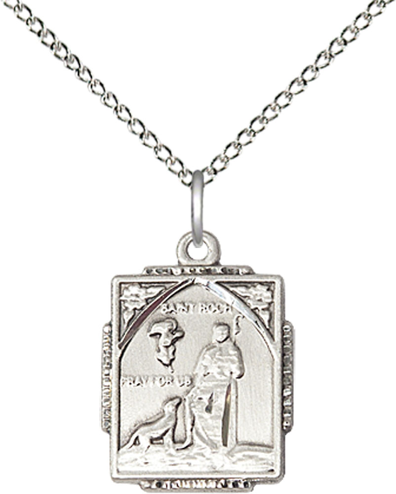 Sterling Silver Saint Roch Pendant on a 18 inch Sterling Silver Light Curb chain