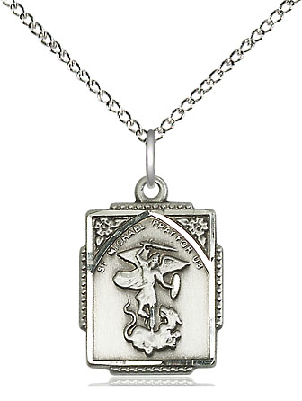 Sterling Silver Saint Michael the Archangel Pendant on a 18 inch Sterling Silver Light Curb chain