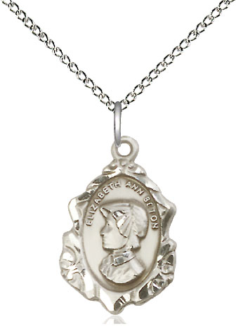 Sterling Silver Saint Elizabeth Ann Seton Pendant on a 18 inch Sterling Silver Light Curb chain