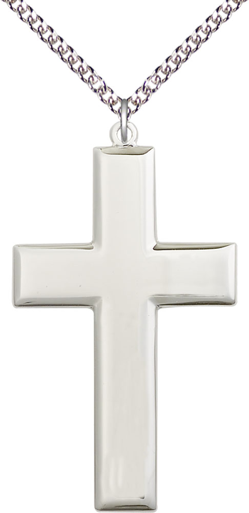 Sterling Silver Cross Pendant on a 24 inch Sterling Silver Heavy Curb chain