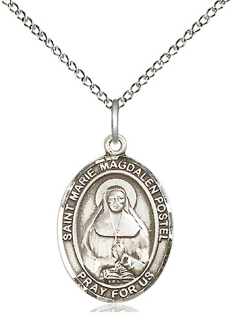 Sterling Silver Marie Magdalen Postel Pendant on a 18 inch Sterling Silver Light Curb chain