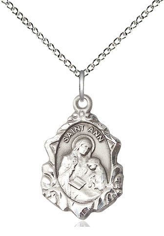 Sterling Silver Saint Ann Pendant on a 18 inch Sterling Silver Light Curb chain