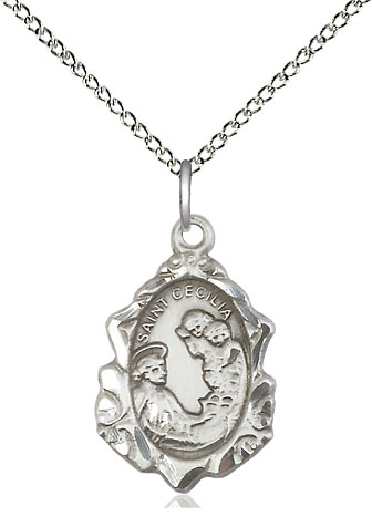 Sterling Silver Saint Cecilia Pendant on a 18 inch Sterling Silver Light Curb chain