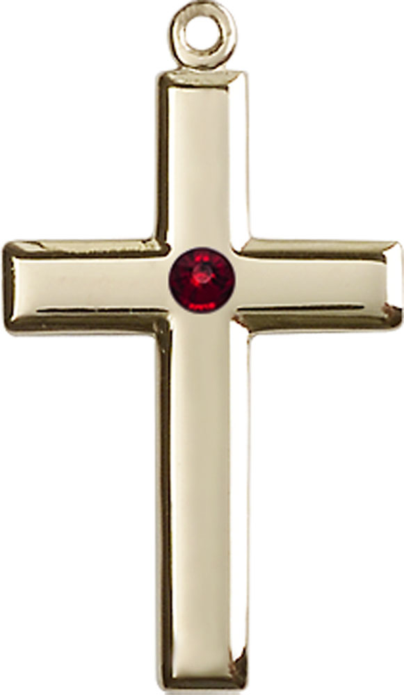 14kt Gold Filled Cross Medal with a 3mm Garnet Swarovski stone