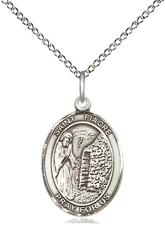 Sterling Silver Saint Fiacre Pendant on a 18 inch Sterling Silver Light Curb chain