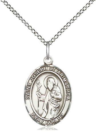 Sterling Silver Saint Joseph of Arimathea Pendant on a 18 inch Sterling Silver Light Curb chain