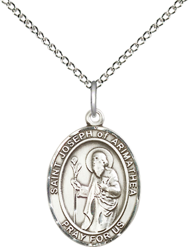 Sterling Silver Saint Joseph of Arimathea Pendant on a 18 inch Sterling Silver Light Curb chain