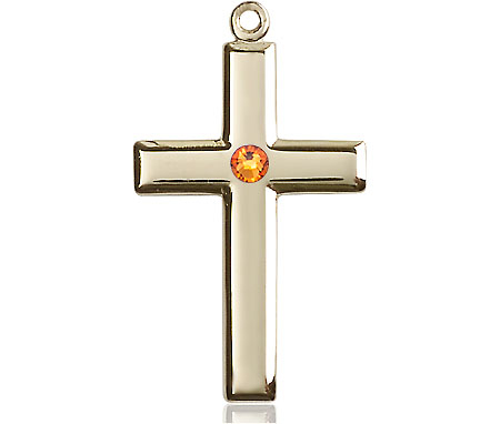 14kt Gold Filled Cross Medal with a 3mm Topaz Swarovski stone