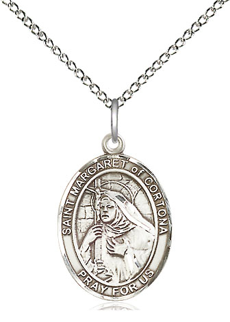 Sterling Silver Saint Margaret of Cortona Pendant on a 18 inch Sterling Silver Light Curb chain