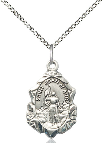 Sterling Silver Saint Joan of Arc Pendant on a 18 inch Sterling Silver Light Curb chain