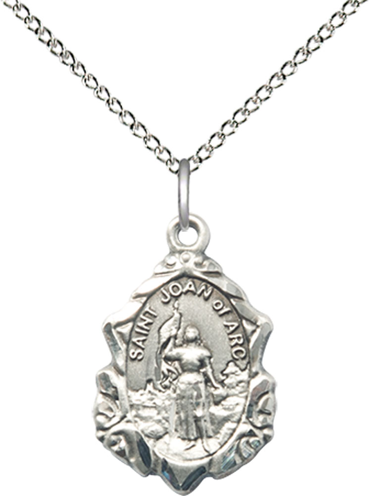 Sterling Silver Saint Joan of Arc Pendant on a 18 inch Sterling Silver Light Curb chain
