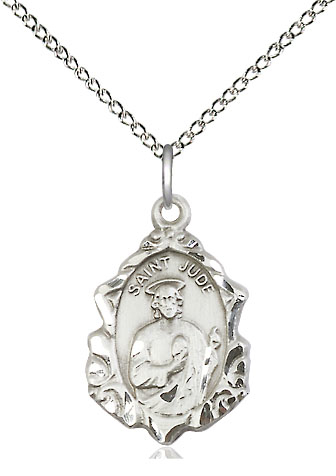 Sterling Silver Saint Jude Pendant on a 18 inch Sterling Silver Light Curb chain