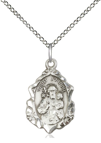 Sterling Silver Saint Joseph Pendant on a 18 inch Sterling Silver Light Curb chain