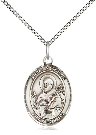 Sterling Silver Saint Meinrad of Einsideln Pendant on a 18 inch Sterling Silver Light Curb chain