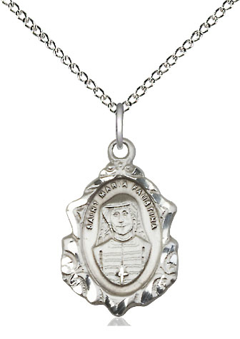 Sterling Silver Maria Faustina Pendant on a 18 inch Sterling Silver Light Curb chain