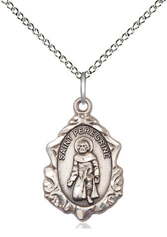 Sterling Silver Saint Peregrine Pendant on a 18 inch Sterling Silver Light Curb chain