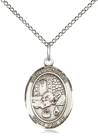 Sterling Silver Saint Rosalia Pendant on a 18 inch Sterling Silver Light Curb chain