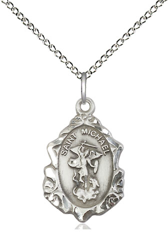 Sterling Silver Saint Michael the Archangel Pendant on a 18 inch Sterling Silver Light Curb chain