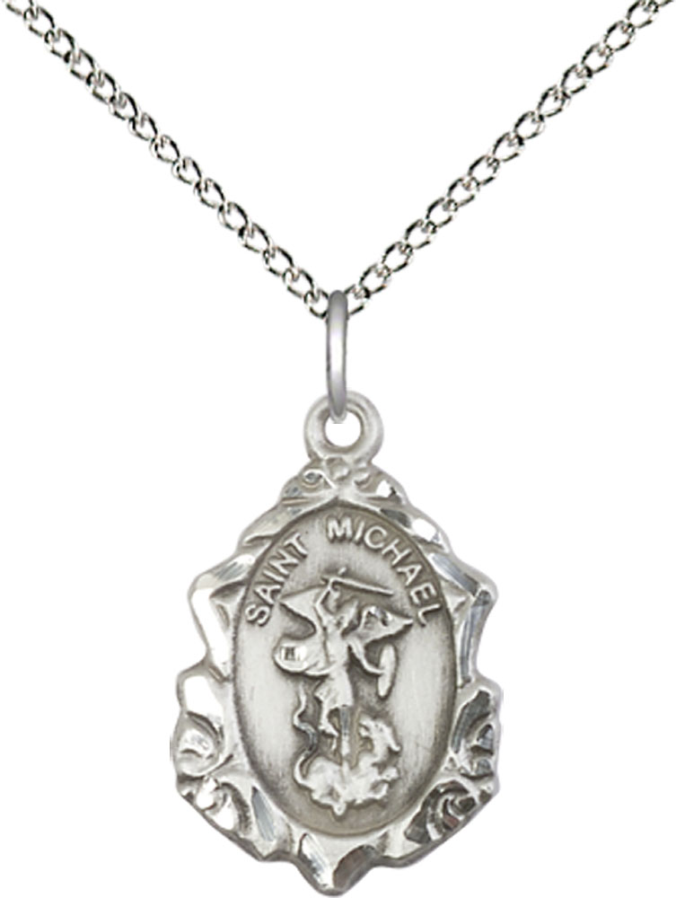 Sterling Silver Saint Michael the Archangel Pendant on a 18 inch Sterling Silver Light Curb chain