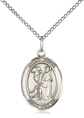 Sterling Silver Saint Roch Pendant on a 18 inch Sterling Silver Light Curb chain