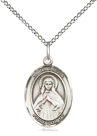 Sterling Silver Saint Olivia Pendant on a 18 inch Sterling Silver Light Curb chain