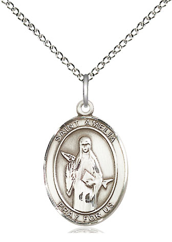 Sterling Silver Saint Amelia Pendant on a 18 inch Sterling Silver Light Curb chain