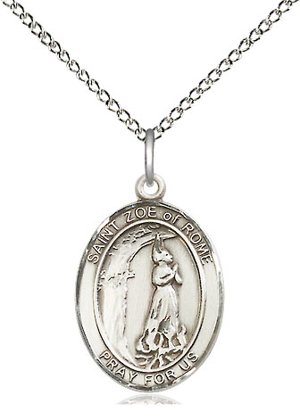 Sterling Silver Saint Zoe of Rome Pendant on a 18 inch Sterling Silver Light Curb chain