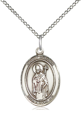 Sterling Silver Saint Ronan Pendant on a 18 inch Sterling Silver Light Curb chain