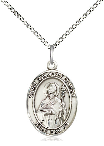 Sterling Silver Saint Malachy O'More Pendant on a 18 inch Sterling Silver Light Curb chain