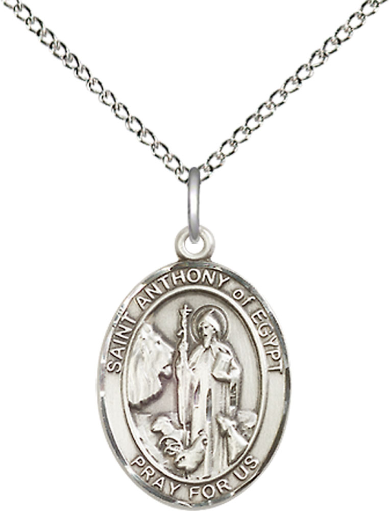 Sterling Silver Saint Anthony of Egypt Pendant on a 18 inch Sterling Silver Light Curb chain