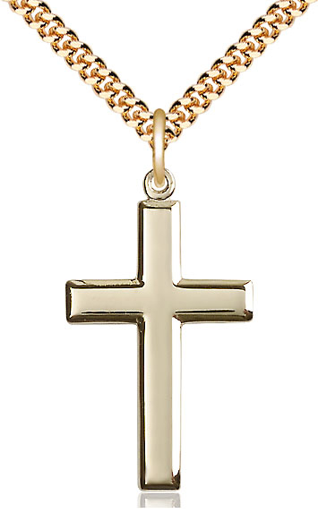 14kt Gold Filled Cross Pendant on a 24 inch Gold Plate Heavy Curb chain