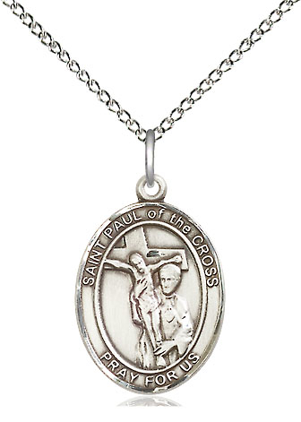 Sterling Silver Saint Paul of the Cross Pendant on a 18 inch Sterling Silver Light Curb chain