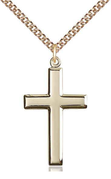 14kt Gold Filled Cross Pendant on a 24 inch Gold Filled Heavy Curb chain