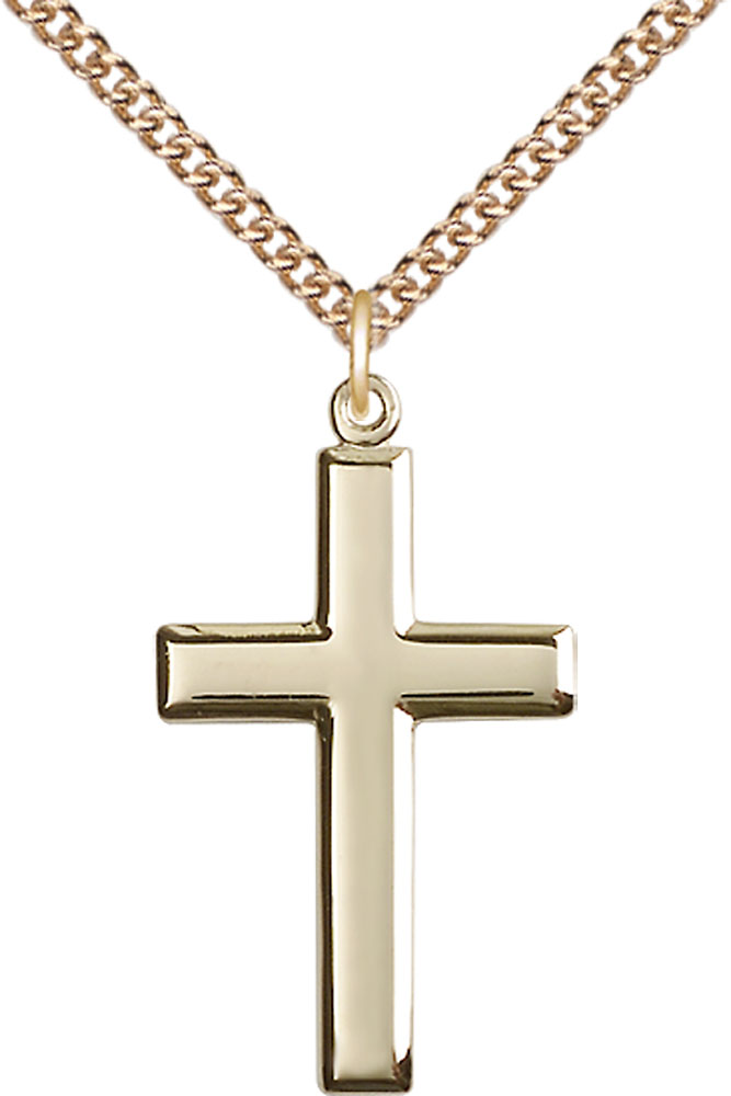 14kt Gold Filled Cross Pendant on a 24 inch Gold Filled Heavy Curb chain