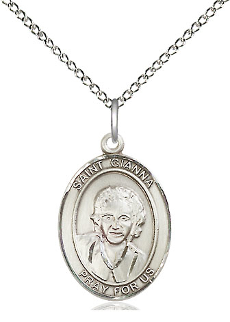 Sterling Silver Saint Gianna Pendant on a 18 inch Sterling Silver Light Curb chain