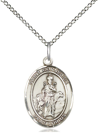 Sterling Silver Saint Cornelius Pendant on a 18 inch Sterling Silver Light Curb chain