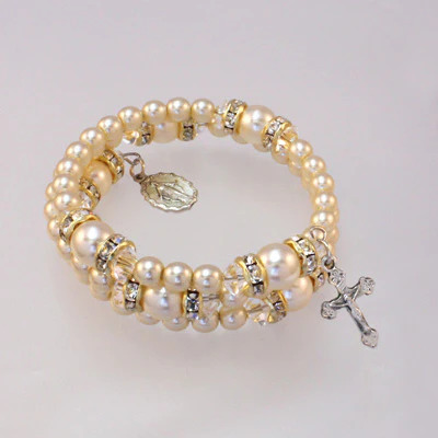 Spiral Rondelle Rosary Bracelet - Crystal/Pearl