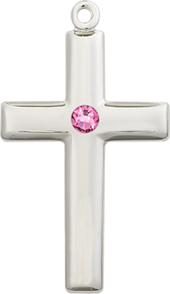 Sterling Silver Cross Medal with a 3mm Rose Swarovski stone
