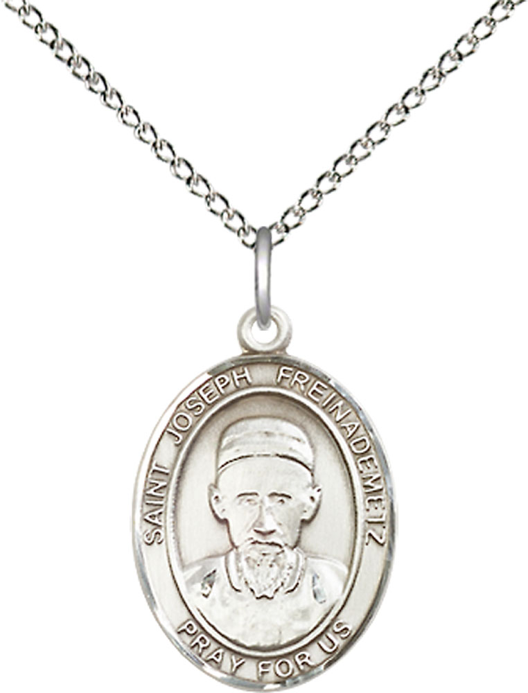Sterling Silver Saint Joseph Freinademetz Pendant on a 18 inch Sterling Silver Light Curb chain